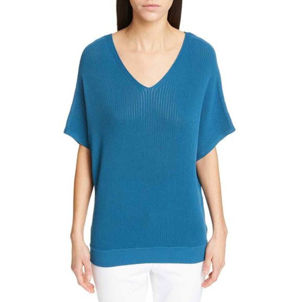 LAFAYETTE 148 New York Teal Dolman Sweater Women's XS or Medium V-Neck Oversized
